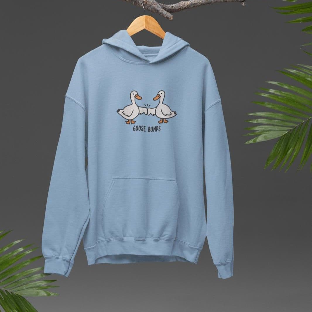 Pastel Blue Embroidered Unisex Hoodie – “Goose Bumps” - Size - S