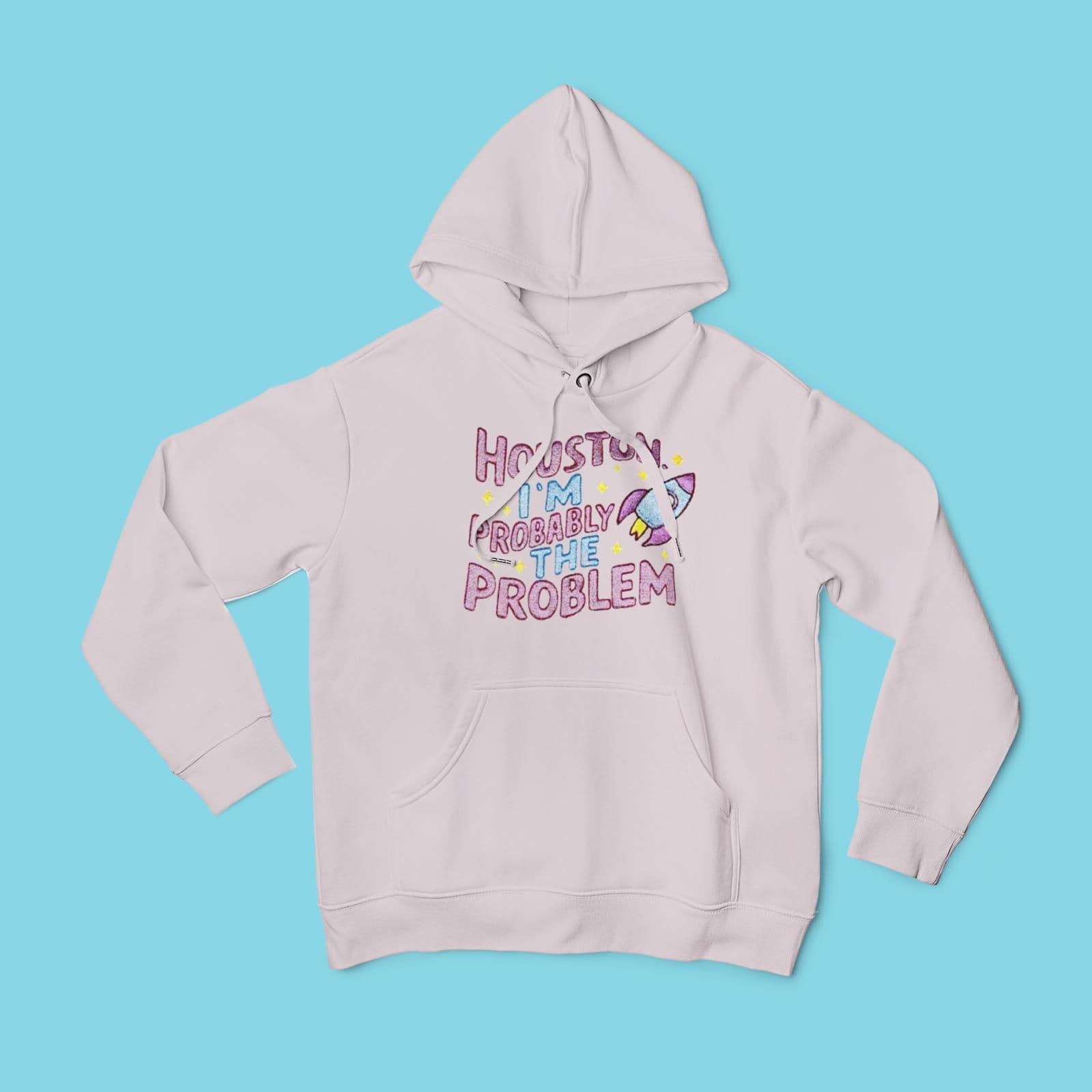 White Embroidered Unisex Hoodie – “Houston, I Am The Problem” - Size - XL