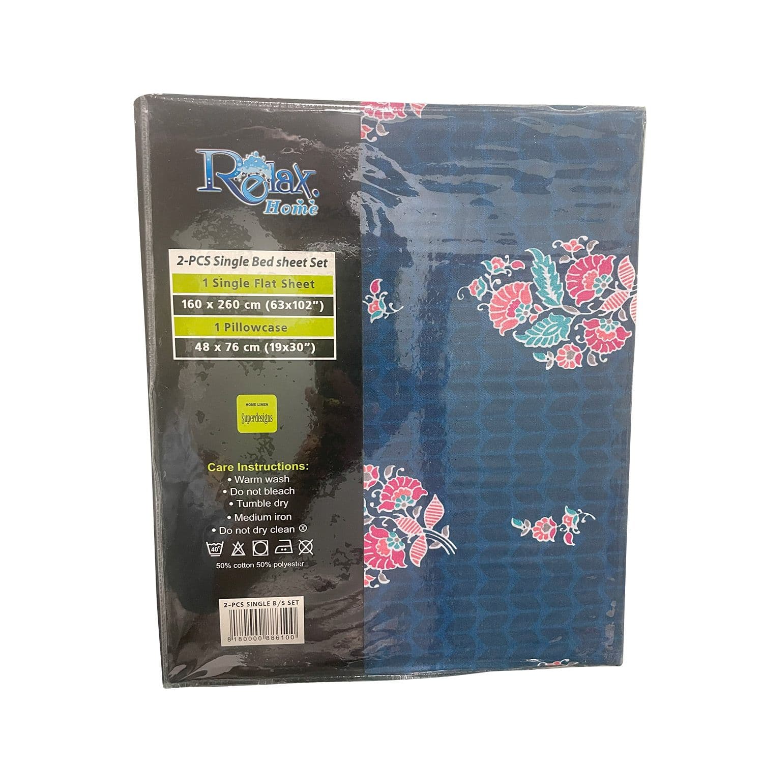 Relax 2-Piece Single Bed Sheet Set – 160X260 Cm Bedsheet With 48X76 Cm Pillowcase (Made In Pakistan)