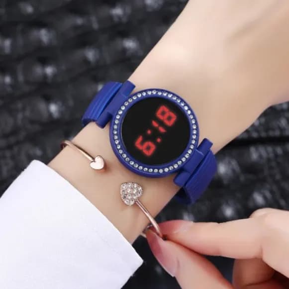 Elastic Metal Strap Led Watch Ja156-6 - Blue