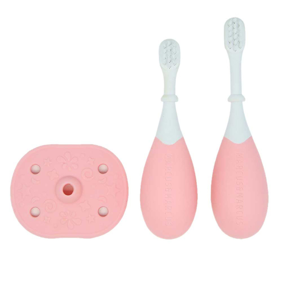 Marcus & Marcus 3-Stage Palm Grasp Toothbrush Brush Set (Pink)