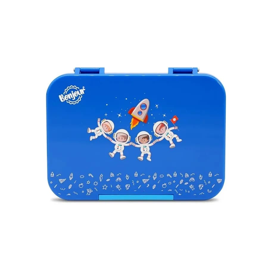 Bonjour Snax Box Uni Clip Bento Mini Lunch Box 6/4 Compartments (Blue Spaceman)