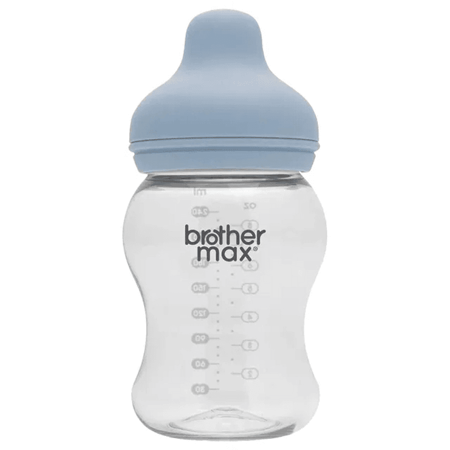 Brother Max - Newbron Glass Feeding Bottle 100Ml + Ss Teat (Blue)