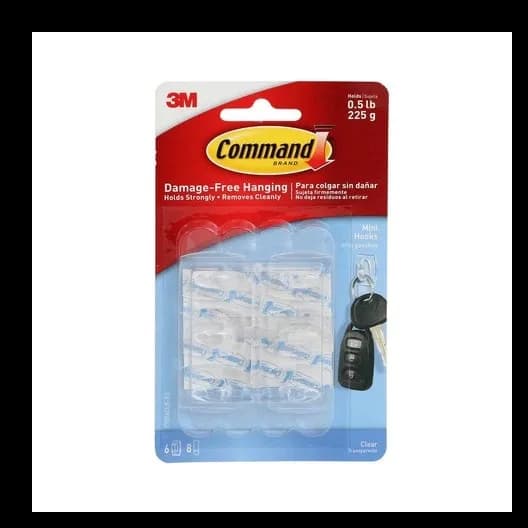 3M Command Hanging Mini Hook Clear 6Hook8Strip