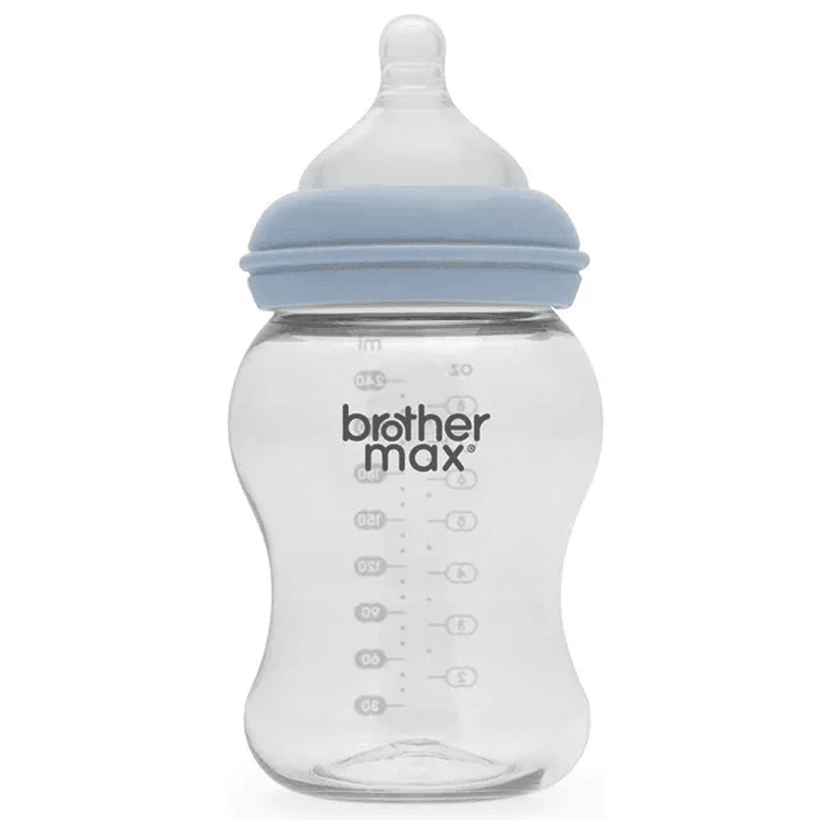 Brother Max - Newbron Glass Feeding Bottle 100Ml + Ss Teat (Blue)