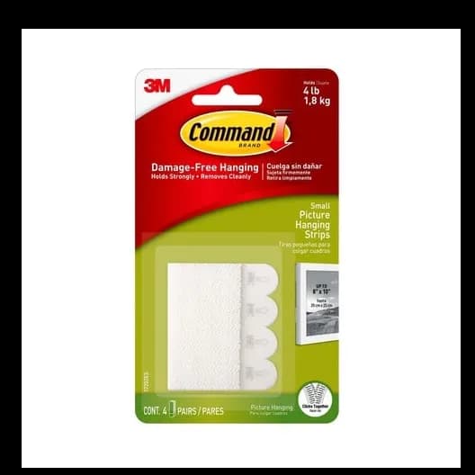 3M Command 17202Es Picture Hanging Strips, Small, Holds 1.8 Kg. Whole Pack, 4 Pairspack