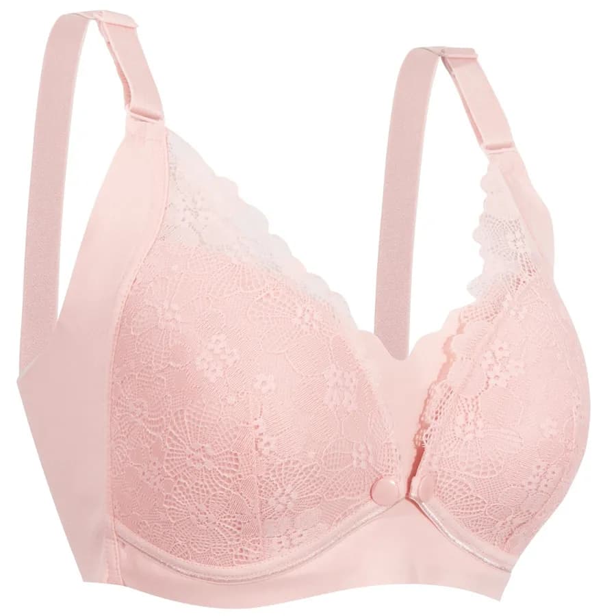 Okus - Pretty Lace Maternity & Nursing Bra - Pink (Large)