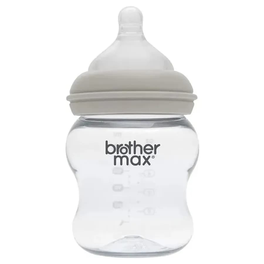 Brother Max - Extra Wide Neck Glass Feeding Bottle 240Ml/8Oz + M Teat (Grey)