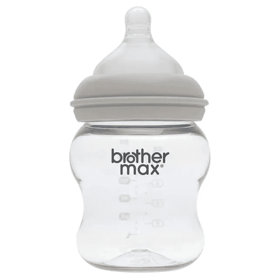 Brother Max - Extra Wide Neck Glass Feeding Bottle 240Ml/8Oz + M Teat (Grey)