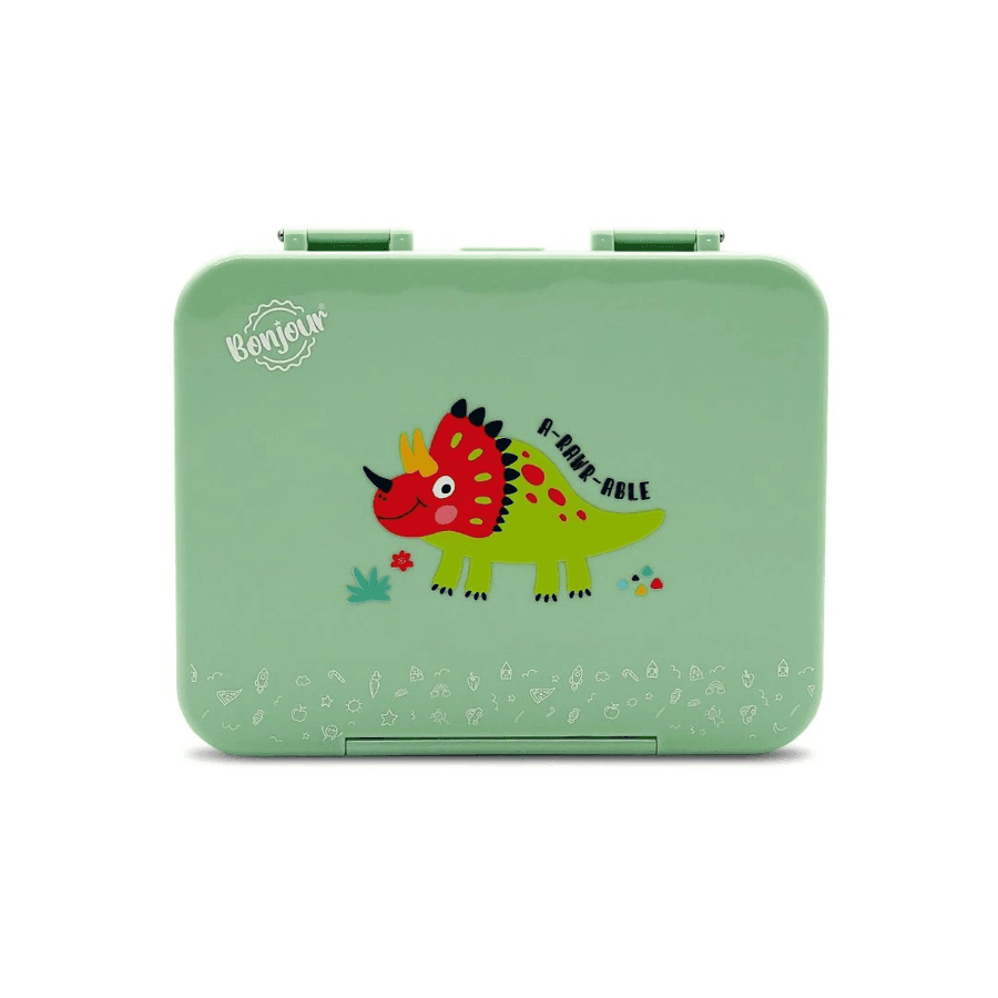 Bonjour Tiff Box Uni Clip Bento Lunch Box, 6/4 Compartments (Green Dinosaur)