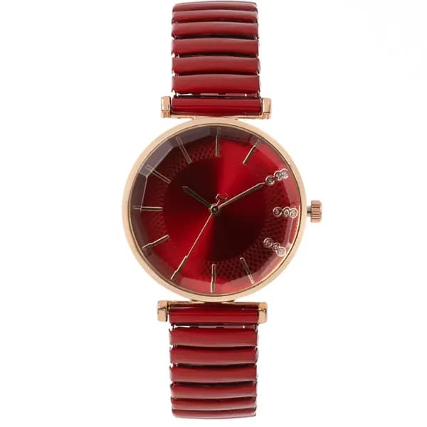 Treasure Simple Ladies Quartz Watch Casual Stainless Steel Elastic Stretch Strap - Red