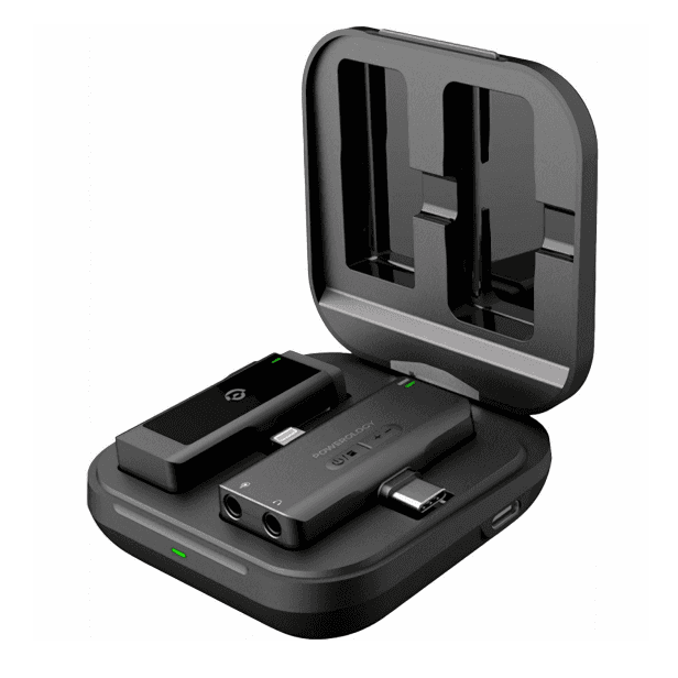 مايك باورولوجي اللاسلكي مدخل تايب سي و Lightning / مع جهاز مستقبل / سعة 1000 mAh / اسود