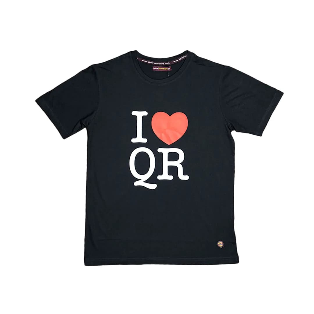 Round Neck Tshirt - Black - I Love Qatar - Unisex