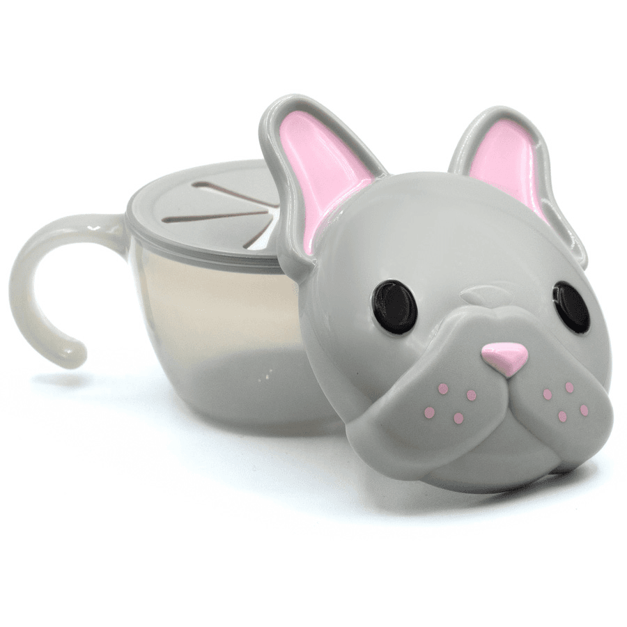 Melii Snack Container With Finger Trap - Grey & Pink Bulldog