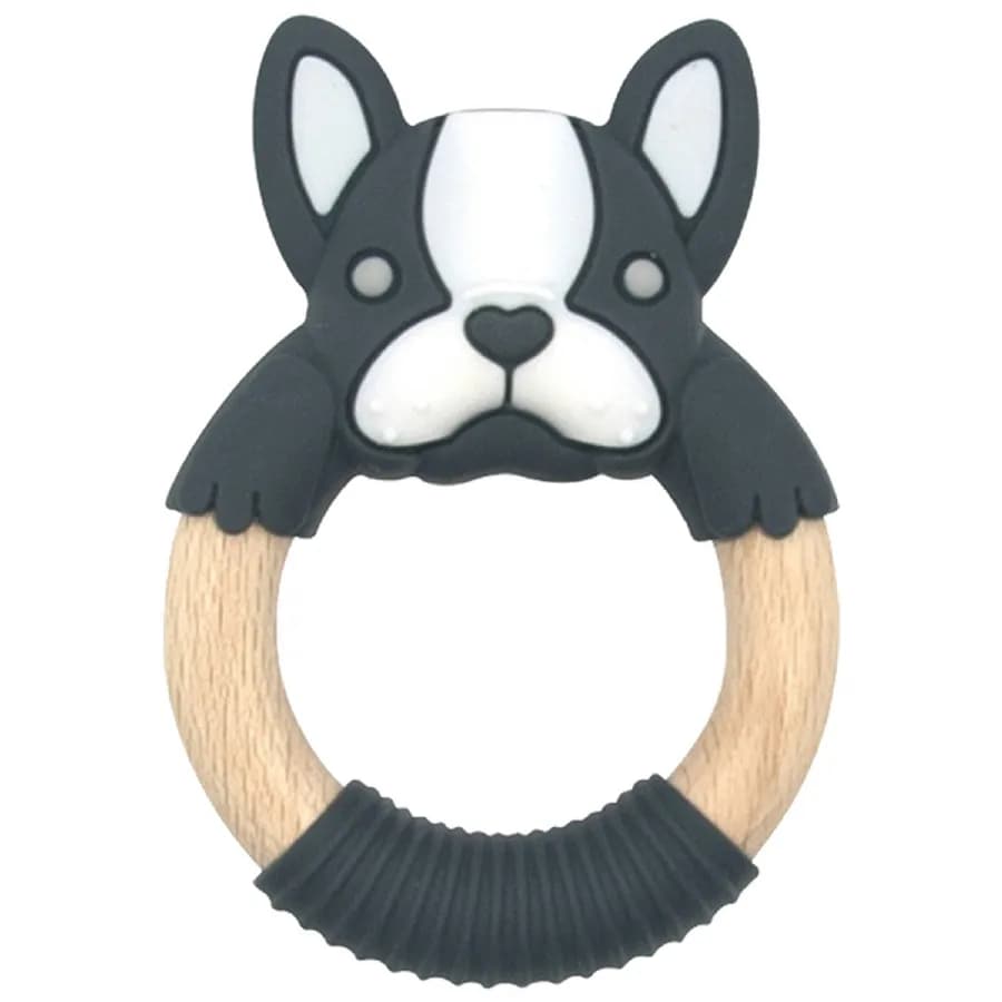 Baby Works - Bibibaby Teething Ring - Boxer Frenchie (Charcoal And White)