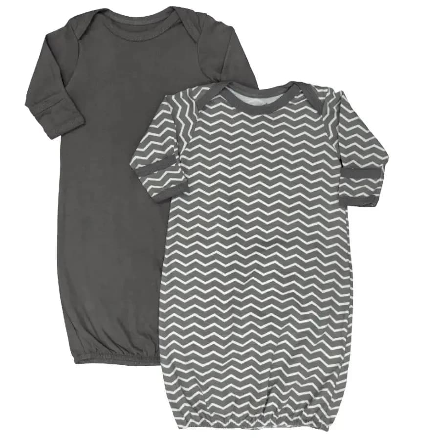 Moon Organic Sleep Gown, Set Of 2, Zigzag (Grey)