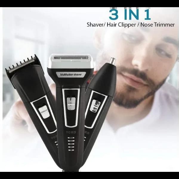 Yoko 3 In 1 Rechargeable Shaver Hair Clipper Nose Trimmer - Black And Gold