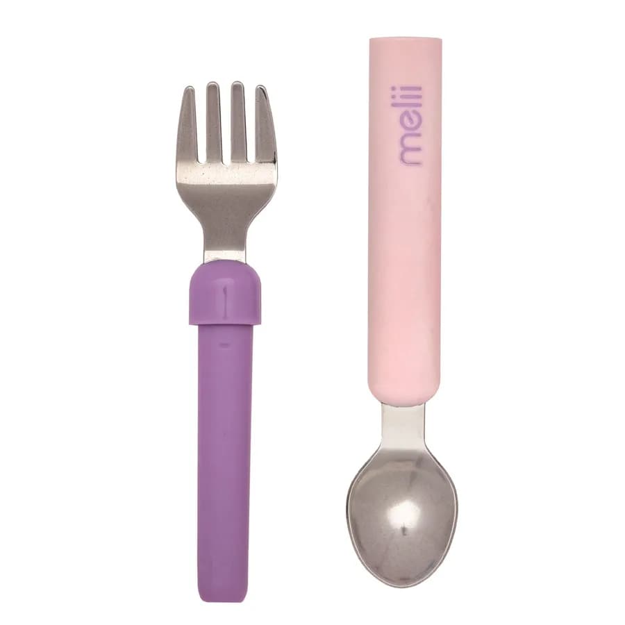 Melii Detachable Spoon & Fork With Carrying Case Pink & Purple