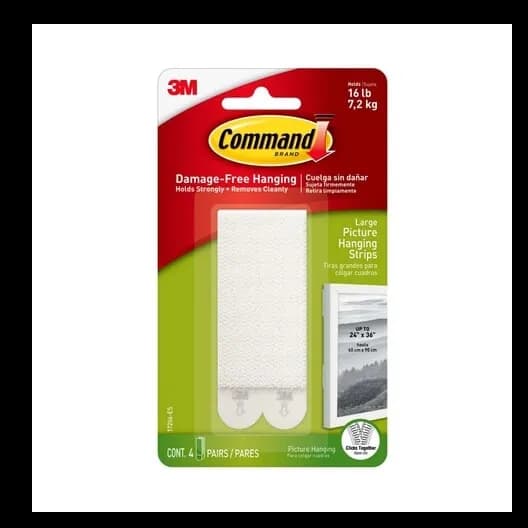 3M Command 17206Es Picture Hanging Strips, Large, Holds 7.2 Kg. Whole Pack, 4 Pairspack