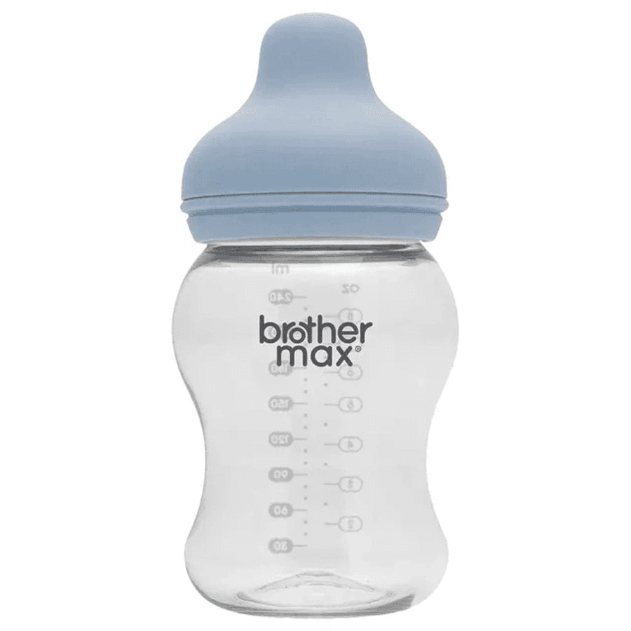 Brother Max - Extra Wide Neck Glass Feeding Bottle 160Ml/5Oz + S Teat (Blue)
