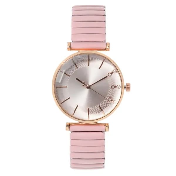 Treasure Simple Ladies Quartz Watch Casual Stainless Steel Elastic Stretch Strap - Pink