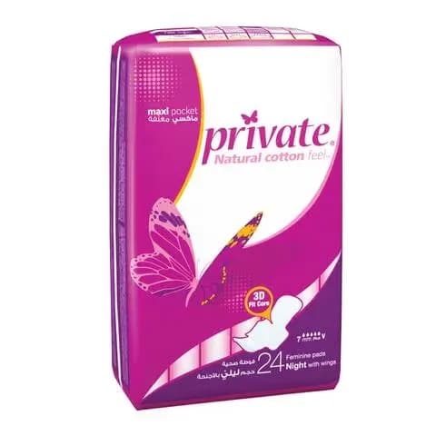 Private Maxi Feminine Night With Wings 24 Pads Economical Pack