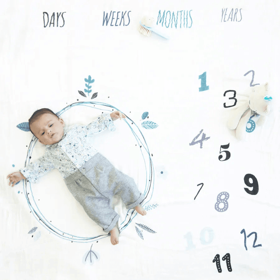 Elli Junior 100% Organic Cotton Milestone Blanket (Blue)