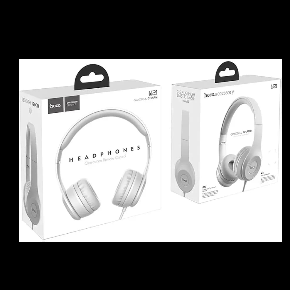 Hoco W21 Graceful Charm Wired Headset With Mic- Grey