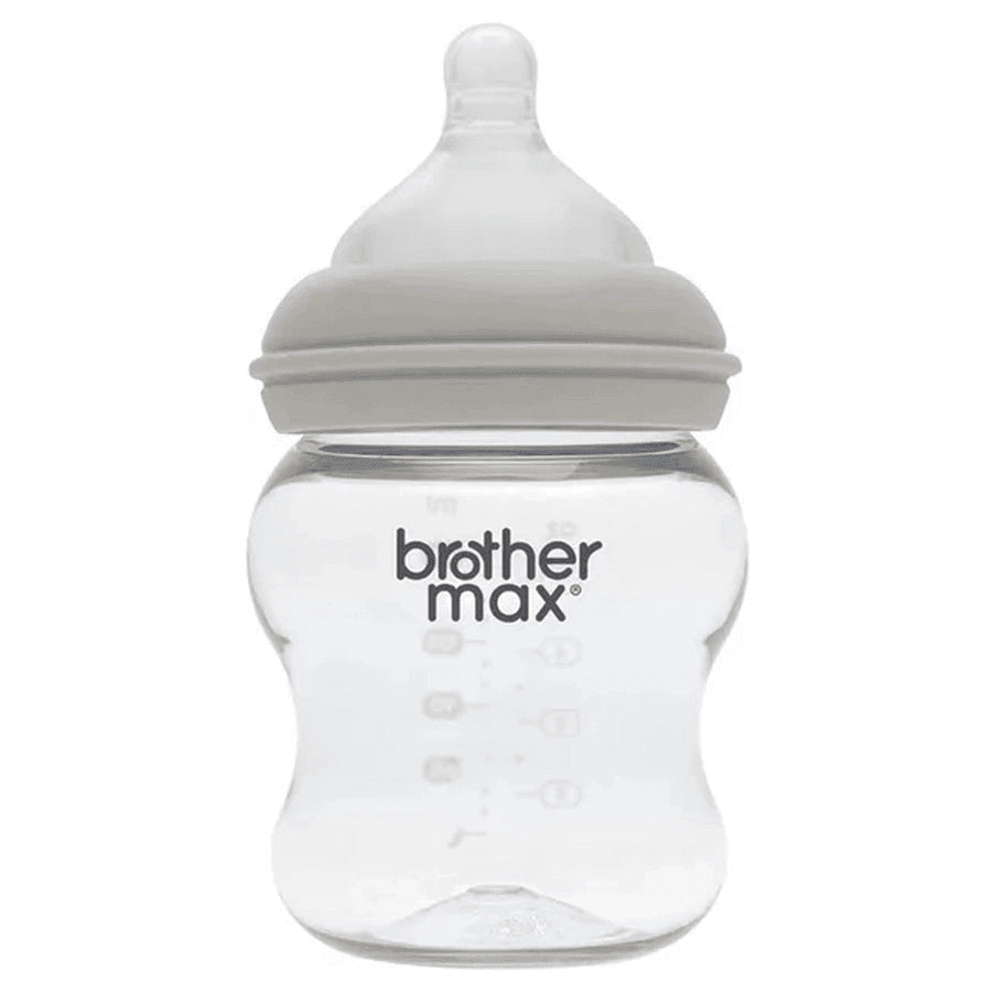 Brother Max - Extra Wide Neck Glass Feeding Bottle 160Ml/5Oz + S Teat (Grey)