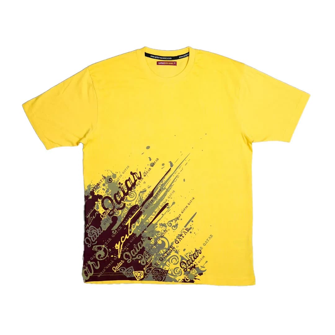 Round Neck Tshirt - Yellow- Qatar - Unisex