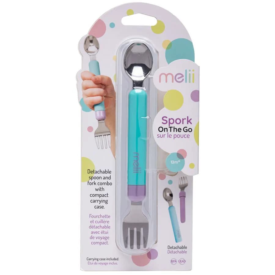 Melii Detachable Spoon & Fork With Carrying Case Blue & Purple