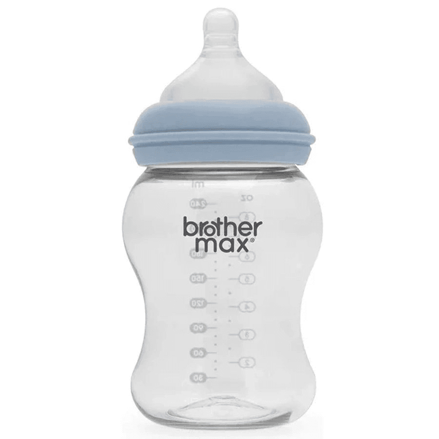 Brother Max - Extra Wide Neck Glass Feeding Bottle 160Ml/5Oz + S Teat (Blue)