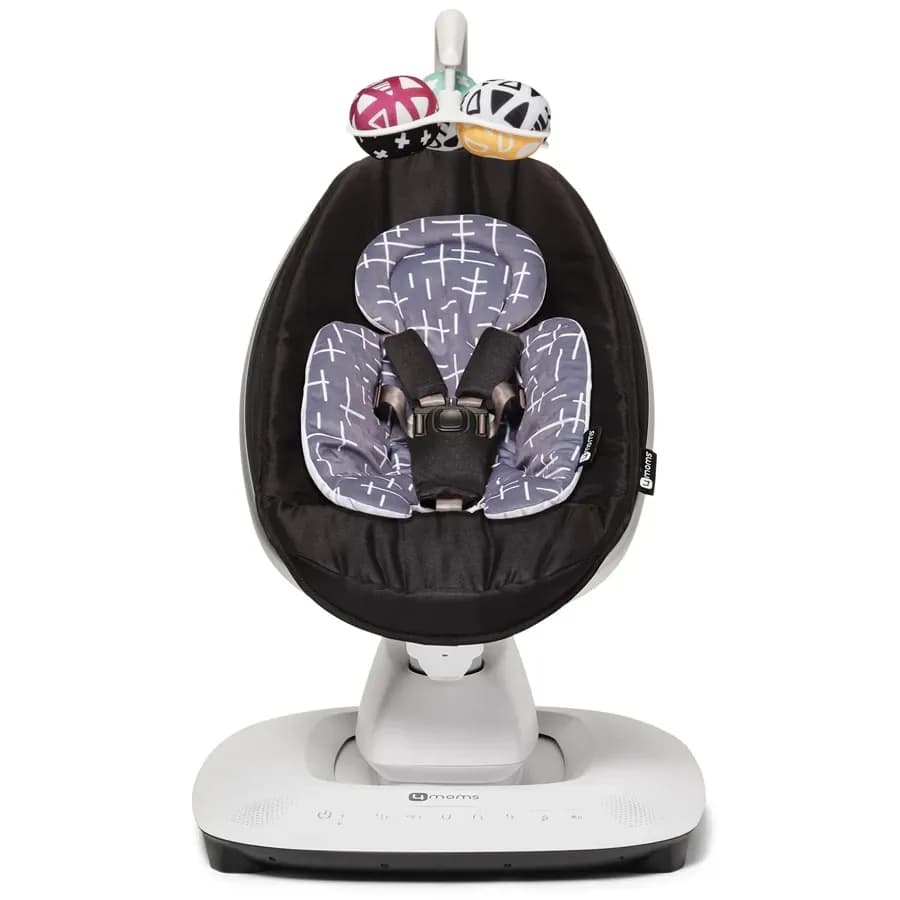 4Moms MamaRoo 5 Multi-Motion Baby Swing (Black) + Newborn Insert(Grey/Plush)