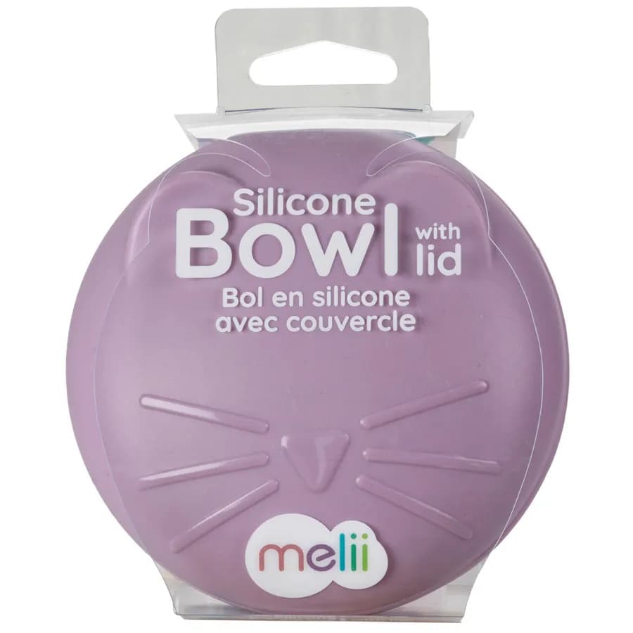 Melii Silicone Bowl With Lid Purple Cat 350 Ml