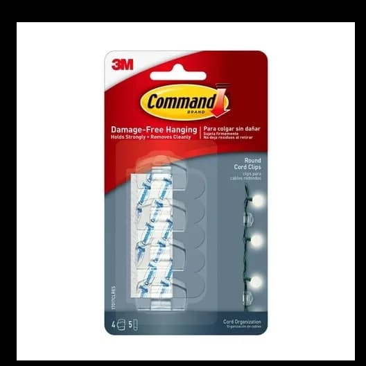 3M Command 17017Clres Round Cord Clips, Clear Color. 4 Hooks And 5 Stripspack