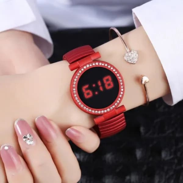 Elastic Metal Strap Led Watch Ja156-2- Red