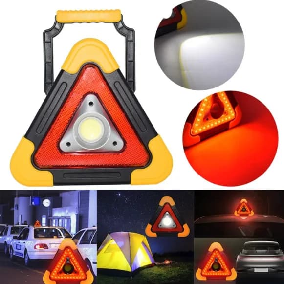 Portable Flashing Car Solar Led Light Triangle Warning Emergency Light Camping Hiking Fishing Lamp Cob Usb Charging Torch Light - Black And Yellow