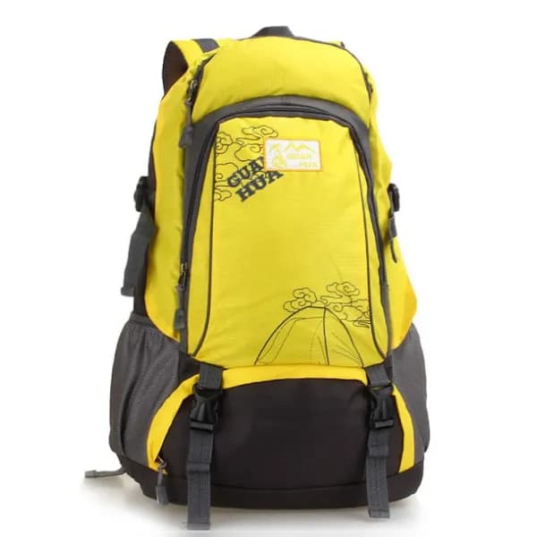 Galaxy Mountain And Letter Graphic Mesh Panel Hiking Backpack - Yellow