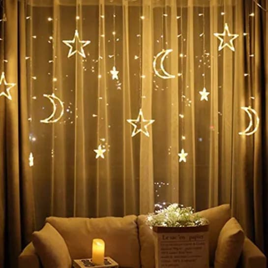 Makingtec 2.5M Moon And Star Curtain Light String For Indoor Outdoor Decoration For Christmas