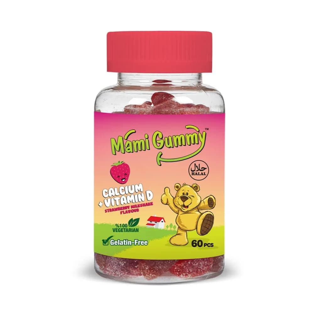 Mami Gummy Pectin Gummy Bears Calcium With Vitamin D 60 Pieces (Strawberry Milkshake Flavor)