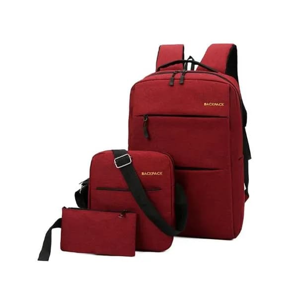 3 Piece Anti Theft Usb Charging Canvas Backpack  (For Men And Women) Red