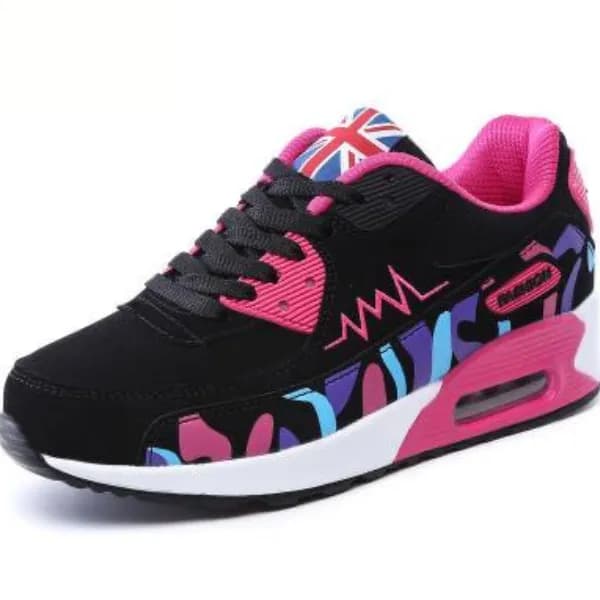 Leather Air Cushion Eu-35 Sport Sneaker For Women - Black & Pink