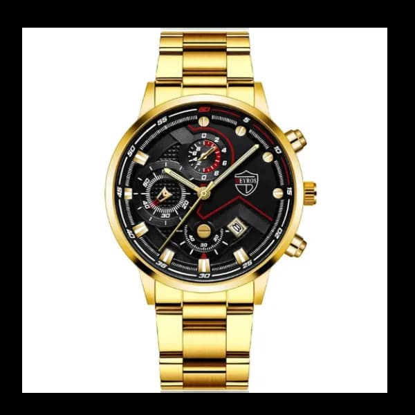 Zinc Alloy Strap Business Date Round Dial Quartz Watch For Men - Gold