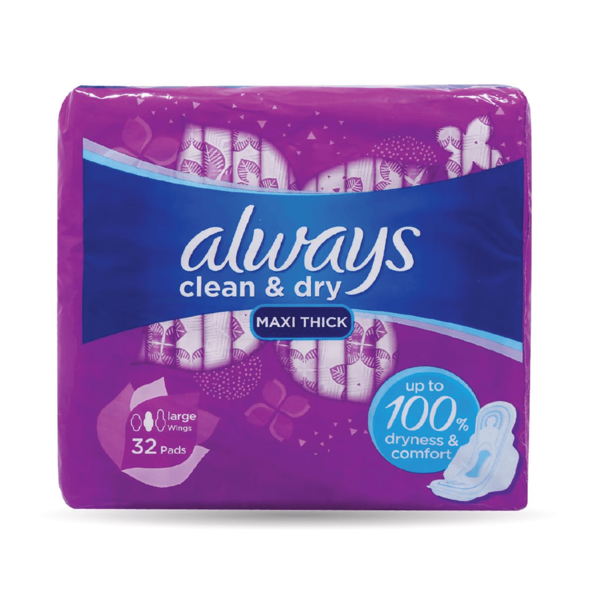 Always Maxi Thick Feminine Pads With Wings For Medium Flow 32 Per Pack
