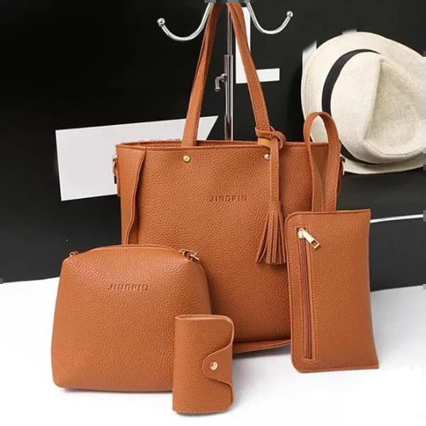 4 Pcs Set Leather Handbag For Women - Brown