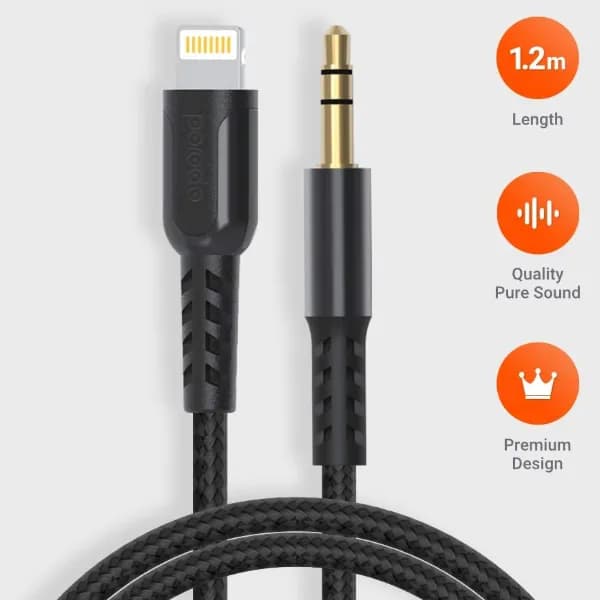 Porodo 1.2 Meter Lightning Aux Cable - Black