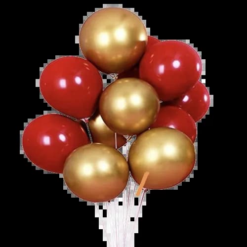 Helium filled red and gold 12 baloons