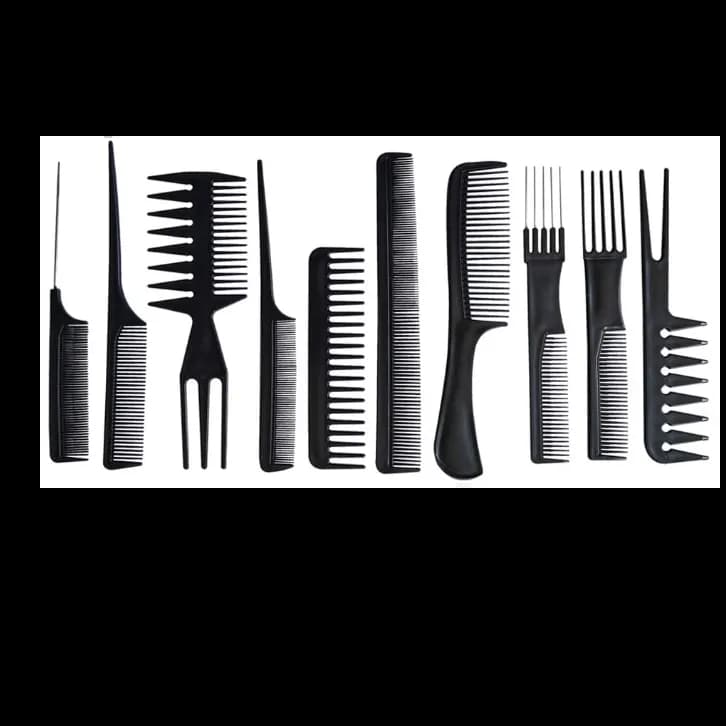 10 Piece Unisex Hair Comb Kit - Black