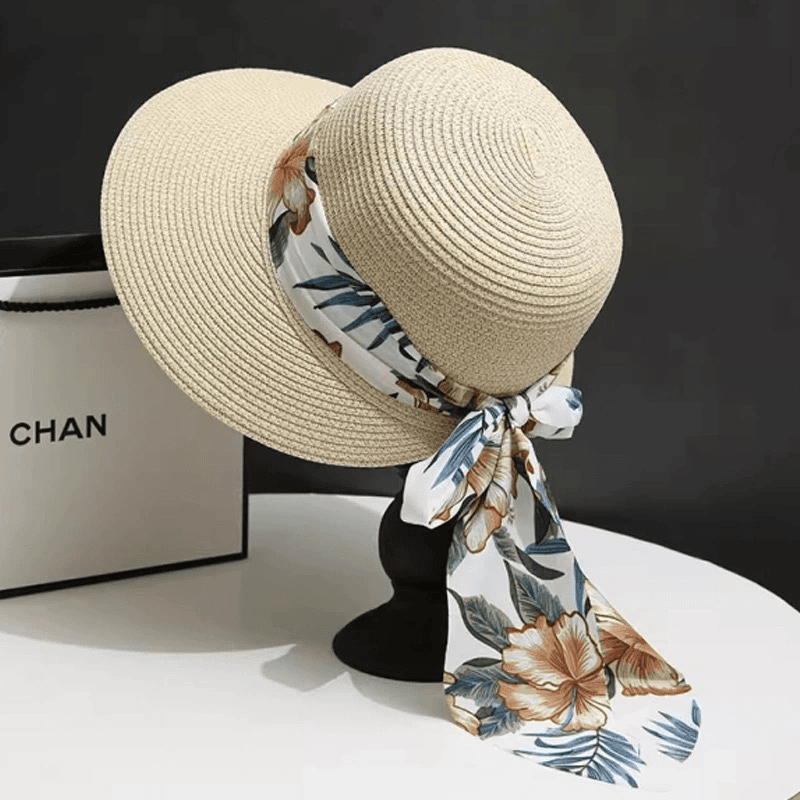 Straw Hat Beach Foldable Sun Protection Beach Hat ( Beige )
