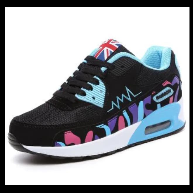 Leather Air Cushion Eu-36 Sport Sneaker For Women - Black & Blue